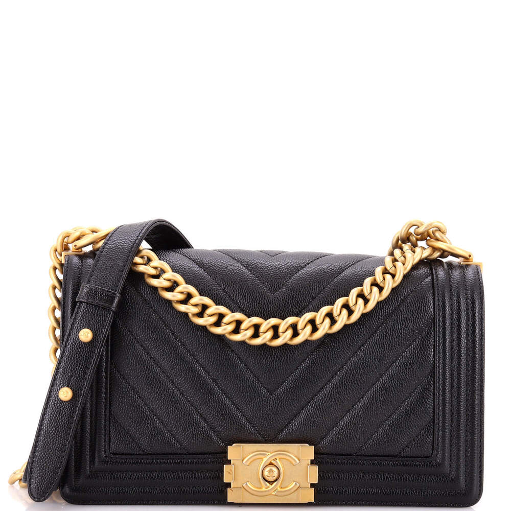 Chanel Old Medium Boy Flap Bag Chevron Caviar